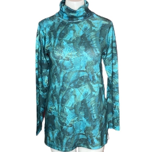 Soft Surroundings Octavia Teal Turtleneck Leaf - Picture 2 of 10